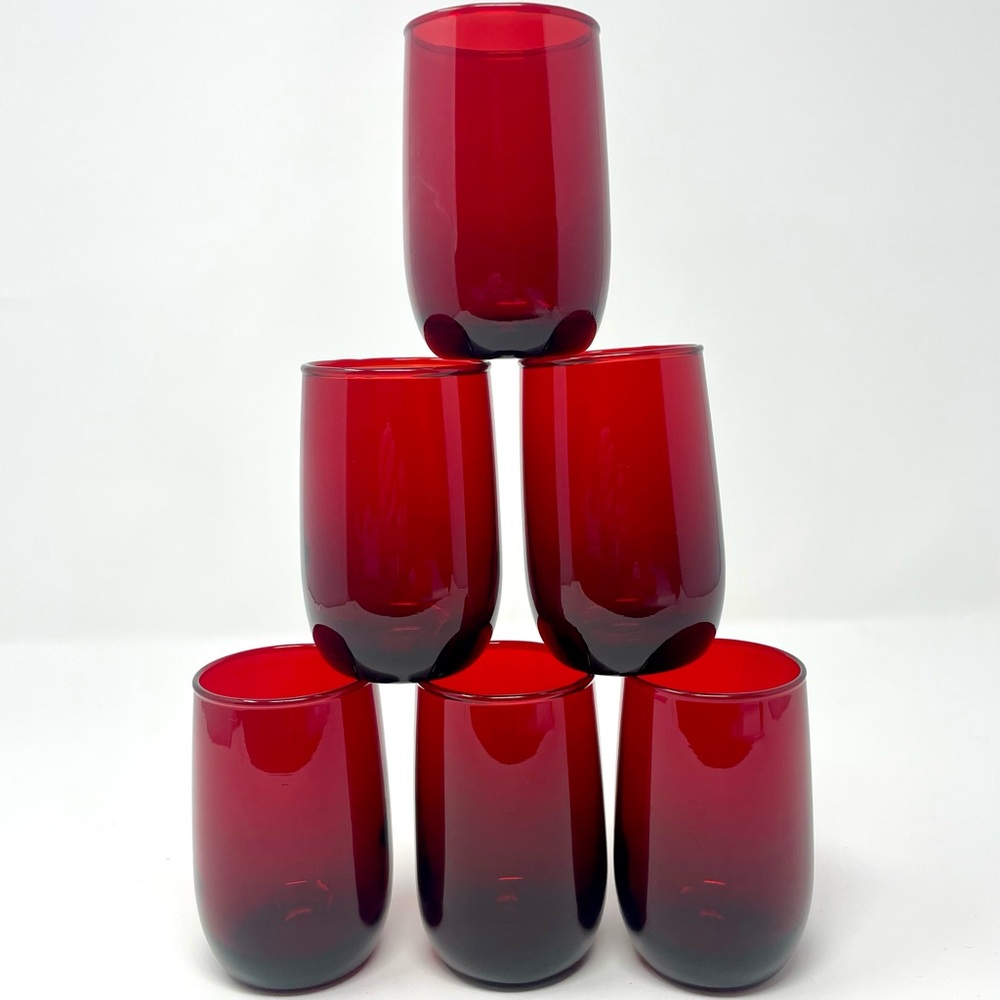 Vintage Royal Ruby Red Roly Poly Flat Juice Glass Anchor Hocking 3 3/8” Tall